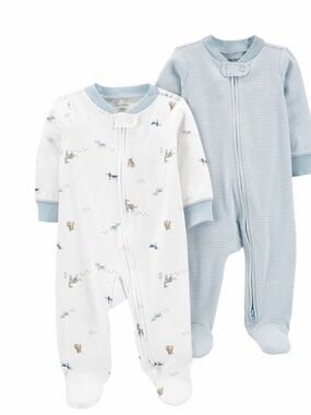 Carter's Light Blue & White 2-Pack Footed One-Piece Sleepers